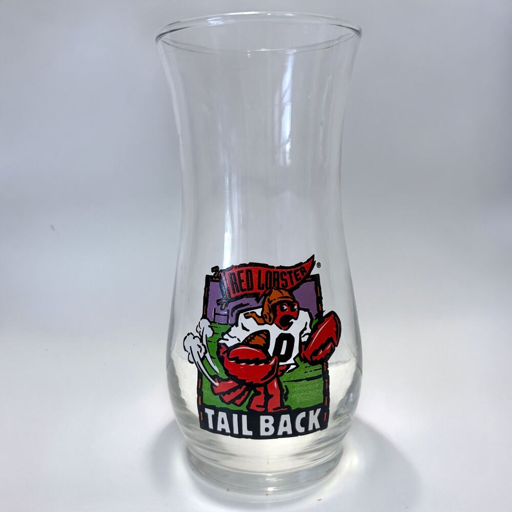 Vintage Red Lobster Tail Back Football Hurricane Cocktail Glass 7” Tall